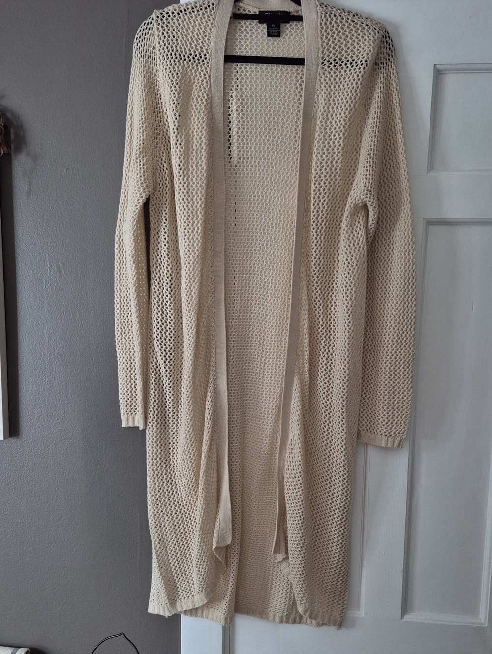 Open Weave Long Cardigan Sweater - Cream
